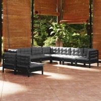 vidaXL 9 Piece Patio Lounge Set with Cushions Black Solid Pinewood