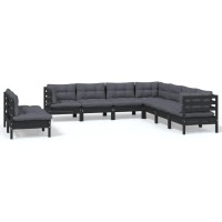 vidaXL 9 Piece Patio Lounge Set with Cushions Black Solid Pinewood