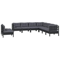 vidaXL 9 Piece Patio Lounge Set with Cushions Black Solid Pinewood