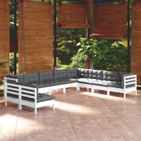 vidaXL 10 Piece Patio Lounge Set with Cushions White Solid Pinewood