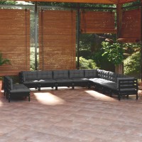 vidaXL 11 Piece Patio Lounge Set with Cushions Black Solid Pinewood