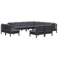 vidaXL 11 Piece Patio Lounge Set with Cushions Black Solid Pinewood