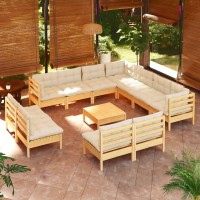 vidaXL 12 Piece Patio Lounge Set with Cream Cushions Solid Pinewood