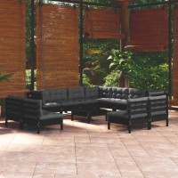 vidaXL 12 Piece Patio Lounge Set with Cushions Black Solid Pinewood