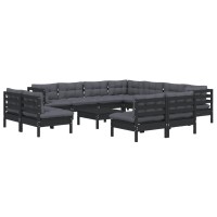 vidaXL 12 Piece Patio Lounge Set with Cushions Black Solid Pinewood