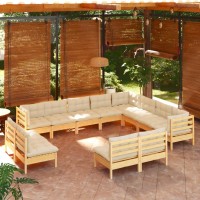 vidaXL 12 Piece Patio Lounge Set with Cream Cushions Solid Pinewood