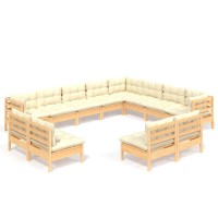 vidaXL 12 Piece Patio Lounge Set with Cream Cushions Solid Pinewood