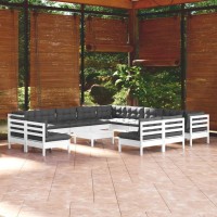 vidaXL 14 Piece Patio Lounge Set with Cushions White Solid Pinewood