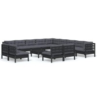 vidaXL 14 Piece Patio Lounge Set with Cushions Black Solid Pinewood