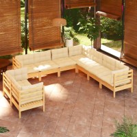 vidaXL 9 Piece Patio Lounge Set with Cream Cushions Solid Pinewood