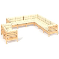 vidaXL 9 Piece Patio Lounge Set with Cream Cushions Solid Pinewood