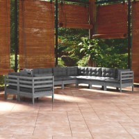 vidaXL 9 Piece Patio Lounge Set with Cushions Gray Solid Pinewood