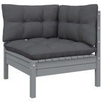 vidaXL 9 Piece Patio Lounge Set with Cushions Gray Solid Pinewood