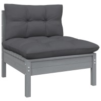 vidaXL 9 Piece Patio Lounge Set with Cushions Gray Solid Pinewood