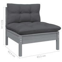 vidaXL 9 Piece Patio Lounge Set with Cushions Gray Solid Pinewood