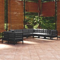 vidaXL 9 Piece Patio Lounge Set with Cushions Black Solid Pinewood