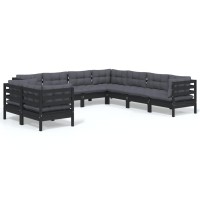 vidaXL 9 Piece Patio Lounge Set with Cushions Black Solid Pinewood