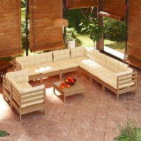 vidaXL 10 Piece Patio Lounge Set with Cushions Honey Brown Pinewood