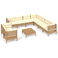 vidaXL 10 Piece Patio Lounge Set with Cushions Honey Brown Pinewood