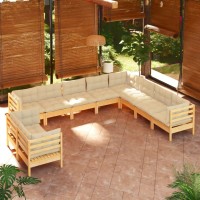 vidaXL 10 Piece Patio Lounge Set with Cream Cushions Solid Pinewood