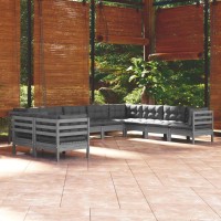 vidaXL 10 Piece Patio Lounge Set with Cushions Gray Solid Pinewood