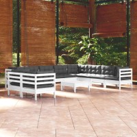 vidaXL 11 Piece Patio Lounge Set with Cushions White Solid Pinewood