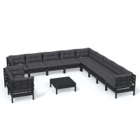 vidaXL 12 Piece Patio Lounge Set with Cushions Black Solid Pinewood