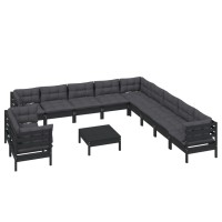 vidaXL 12 Piece Patio Lounge Set with Cushions Black Solid Pinewood