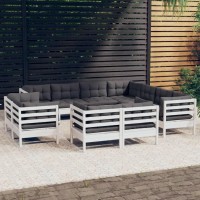 vidaXL 11 Piece Patio Lounge Set with Cushions White Solid Pinewood