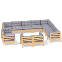 vidaXL 12 Piece Patio Lounge Set with Gray Cushions Solid Pinewood