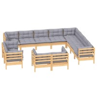 vidaXL 12 Piece Patio Lounge Set with Gray Cushions Solid Pinewood