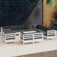 vidaXL 12 Piece Patio Lounge Set with Cushions White Solid Pinewood