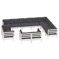 vidaXL 12 Piece Patio Lounge Set with Cushions White Solid Pinewood