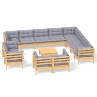 vidaXL 13 Piece Patio Lounge Set with Gray Cushions Solid Pinewood