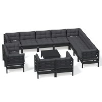 vidaXL 13 Piece Patio Lounge Set with Cushions Black Solid Pinewood