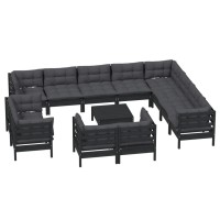 vidaXL 13 Piece Patio Lounge Set with Cushions Black Solid Pinewood