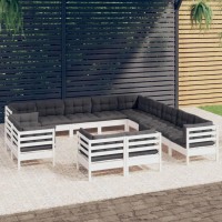 vidaXL 13 Piece Patio Lounge Set with Cushions White Solid Pinewood