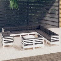 vidaXL 14 Piece Patio Lounge Set with Cushions White Solid Pinewood