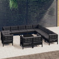 vidaXL 14 Piece Patio Lounge Set with Cushions Black Solid Pinewood