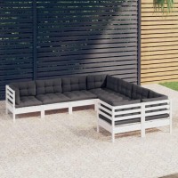 vidaXL 8 Piece Patio Lounge Set with Cushions White Solid Pinewood