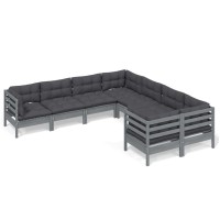 vidaXL 8 Piece Patio Lounge Set with Cushions Gray Solid Pinewood