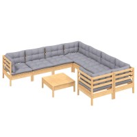 vidaXL 9 Piece Patio Lounge Set with Gray Cushions Pinewood