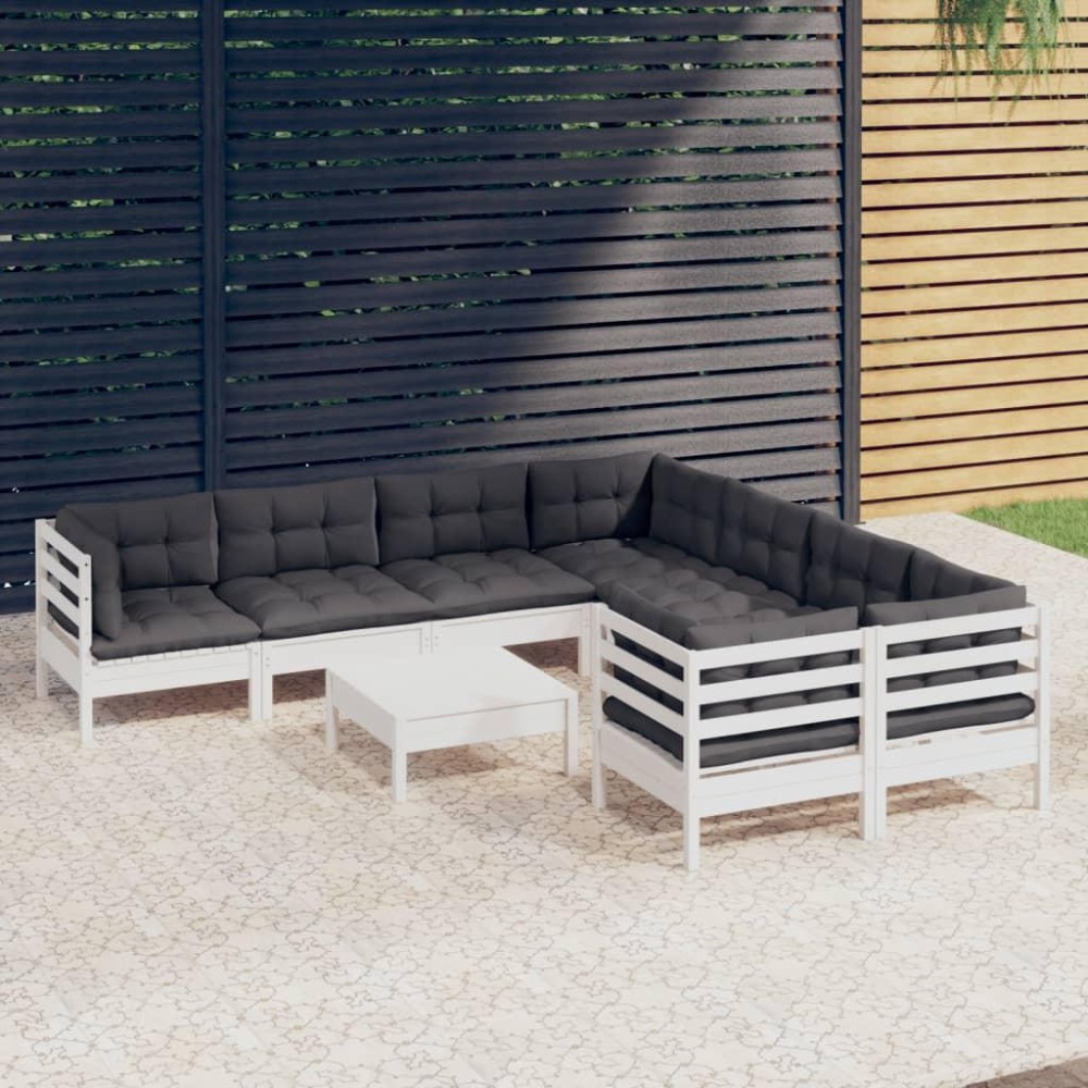 vidaXL 9 Piece Patio Lounge Set with Cushions White Pinewood