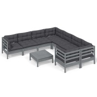 vidaXL 9 Piece Patio Lounge Set with Cushions Gray Pinewood