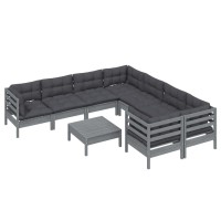 vidaXL 9 Piece Patio Lounge Set with Cushions Gray Pinewood