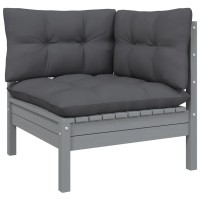 vidaXL 9 Piece Patio Lounge Set with Cushions Gray Pinewood