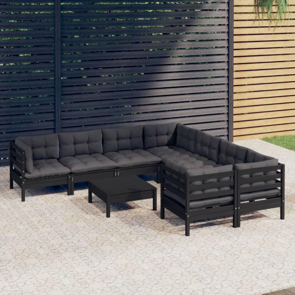 vidaXL 9 Piece Patio Lounge Set with Cushions Black Pinewood