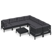 vidaXL 9 Piece Patio Lounge Set with Cushions Black Pinewood