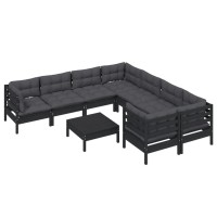 vidaXL 9 Piece Patio Lounge Set with Cushions Black Pinewood