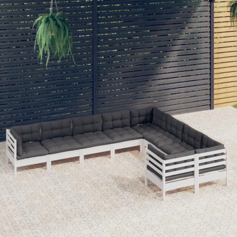 vidaXL 9 Piece Patio Lounge Set with Cushions White Pinewood